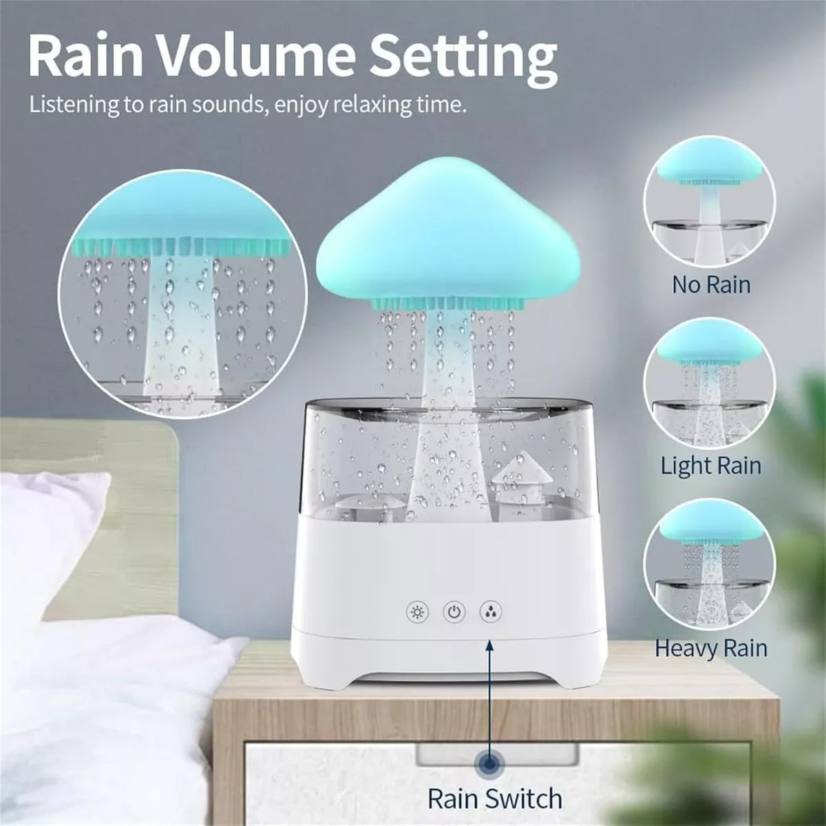 Humidificador Parlante Nube y Lluvia: Relajación, Aromaterapia y Música