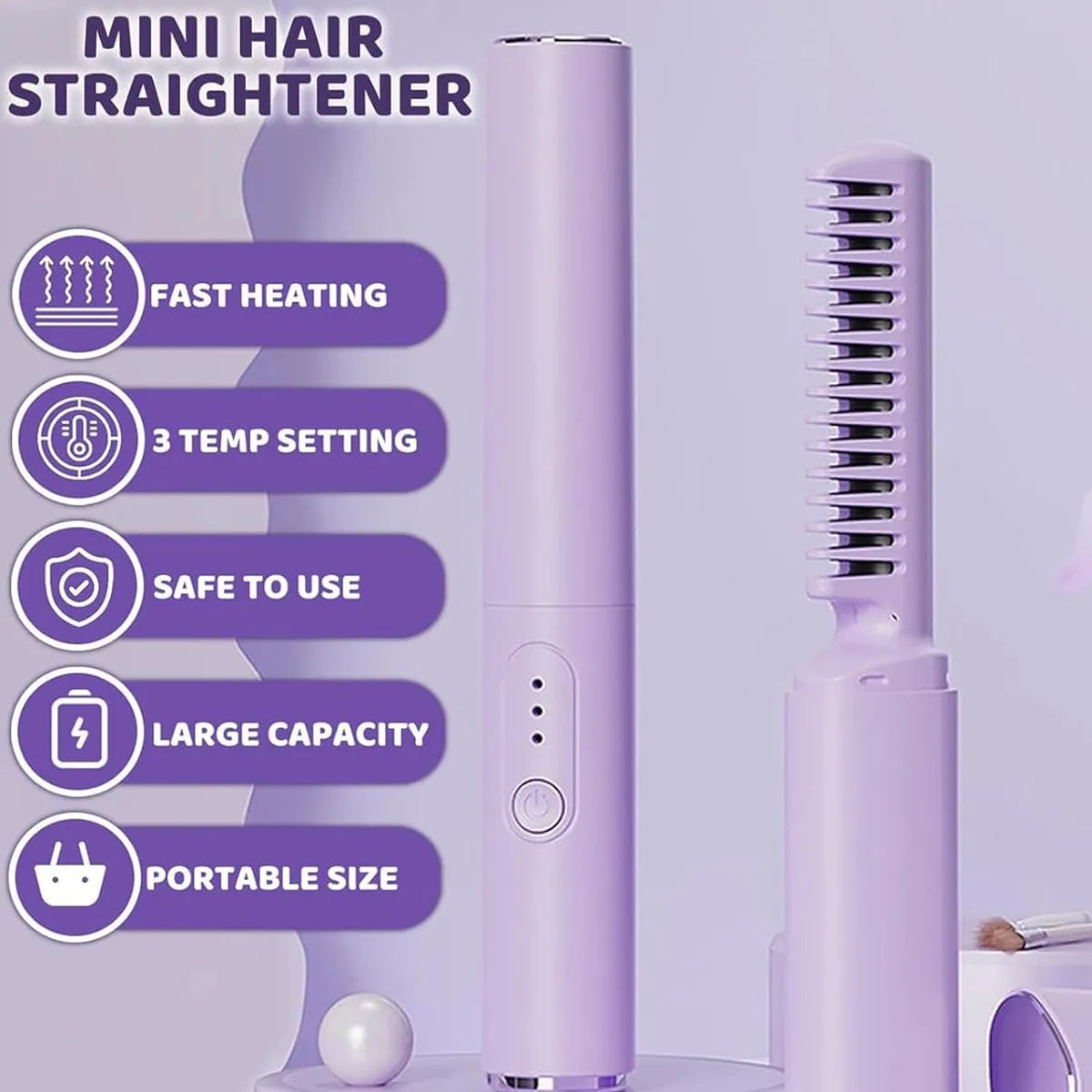 Mini Plancha Alisadora Inalámbrica Recargable: ¡Cabello Perfecto Donde Quieras!